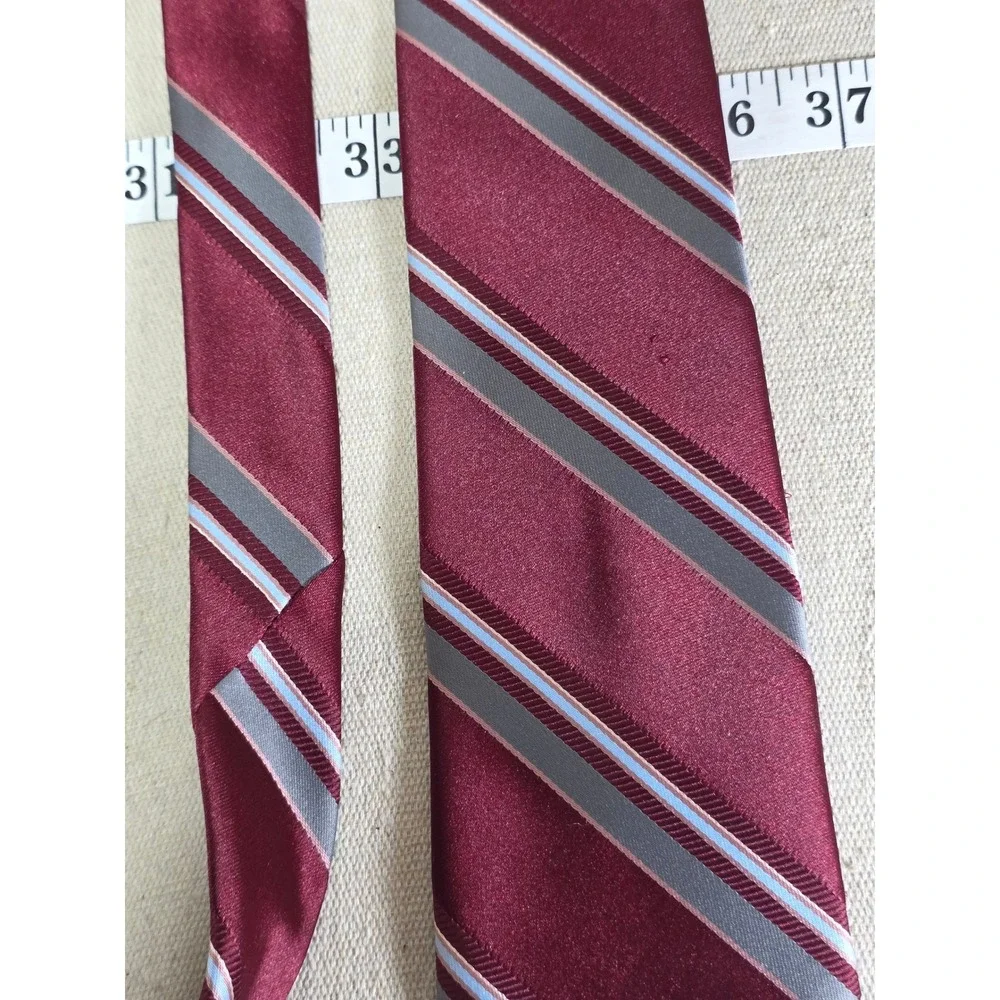 Mens Burgundy Striped Silk Blend Necktie Grey Blue RN23896 2831